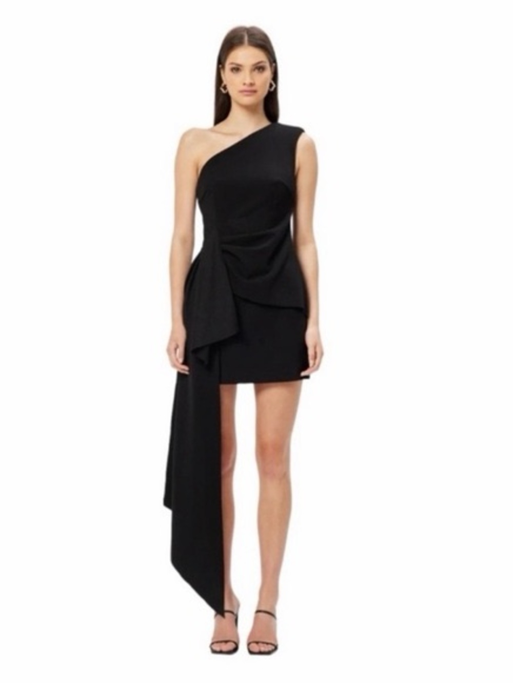 Elliatt One-Shoulder Black Draped Mini Dress